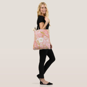 Bolsa Tote Mármaco de Coral Elegante Monograma Faux Glitter D