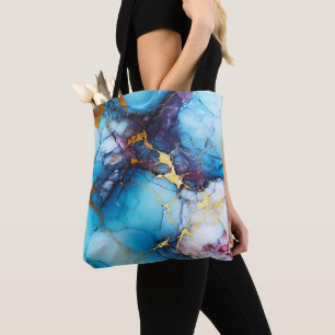 Bolsa Tote Mármore Azul e Âmbar com Veias Douradas