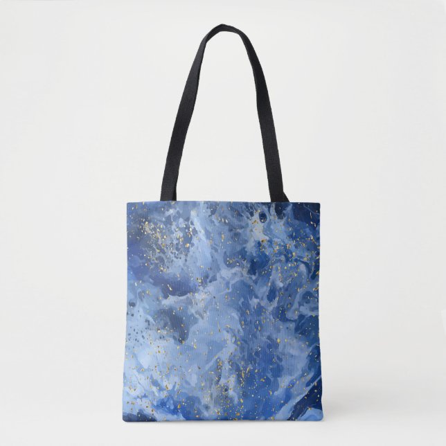 Bolsa Tote Mármore azul e textura dourada (Frente)