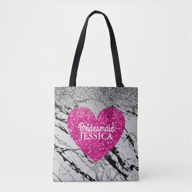 Bolsa Tote Mármore Branco Preto Rosa de Bridesmaid (Frente)