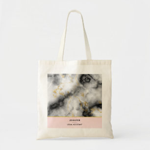 Bolsa Tote Mármore cinzento branco moderno com fita Dourado