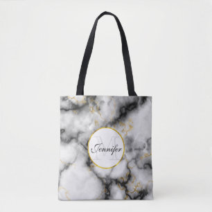 Bolsa Tote Mármore cinzento branco moderno com monograma