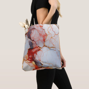 Bolsa Tote Mármore de Marfim com Veias Carmim e Douradas