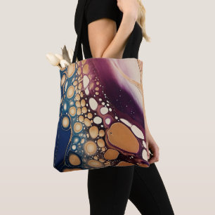 Bolsa Tote Mármore Fluido Celestial em Dourado Meio da Noite