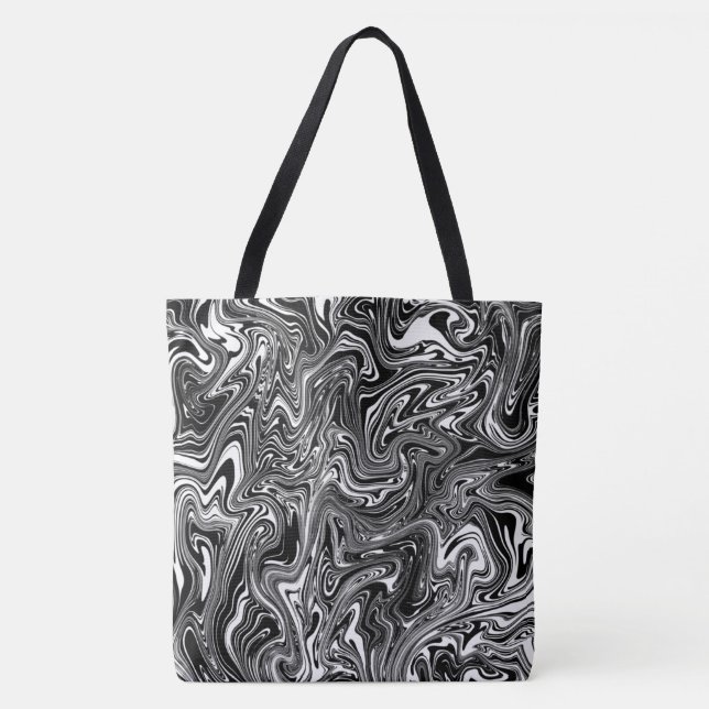 Bolsa Tote Mármore Líquido abstrato Preto e Branco (Frente)