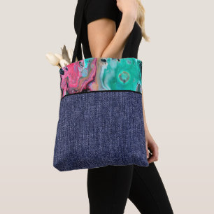 Bolsa Tote Mármore rosa e verde e jeans