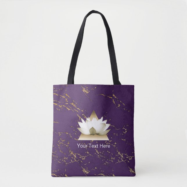 Bolsa Tote Mármore roxo de Lotus da ioga & Dourado na moda (Frente)