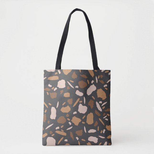 Bolsa Tote Mármore Terrazzo Marrom, Bege, Bege Escuro e Cinza (Frente)