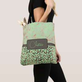 Bolsa Tote Mármore Verde Limão Brilhante Leopardo Dourado Per