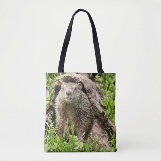 Bolsa Tote Marmota-americana em um tronco oco (Frente)