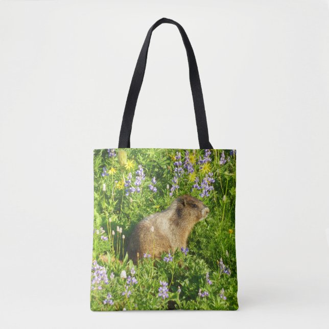 Bolsa Tote Marmota nas Flores Silvestres do Monte Rainier (Frente)