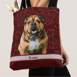 Bolsa Tote Maroon Burgundy Brown Christmas Dog Photo