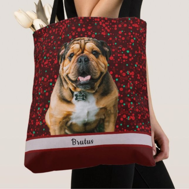Bolsa Tote Maroon Burgundy Brown Christmas Dog Photo (Criador carregado)
