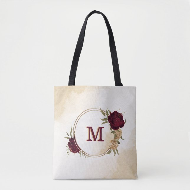 Bolsa Tote Maroon verde-ouro botânico (Frente)