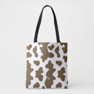 Bolsa Tote Marrom Rústico & Branco Impressão de Vaca Country