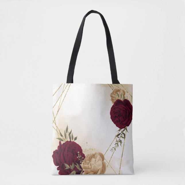 Bolsa Tote Marrom verde bege dourado botânico (Frente)