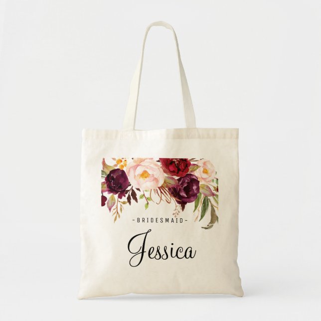 Bolsa Tote Marsala Burgundy Rustic Bridesmaid (Frente)