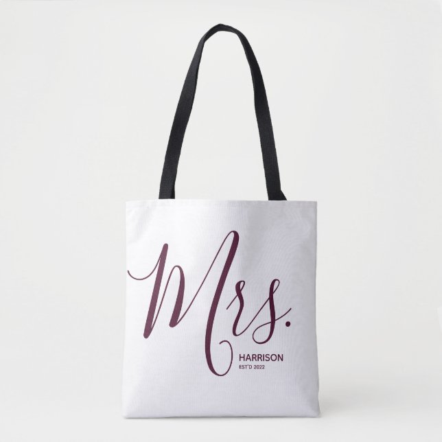 Bolsa Tote Marsala Burgundy Script White Personalizada Sra. (Frente)