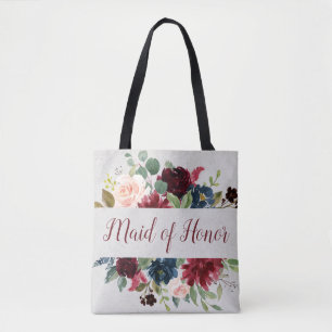 Bolsa Tote Marsala & madrinha de casamento floral do chique