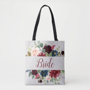 Bolsa Tote Marsala Marinho Floral Chique Noiva do Dia de Casa