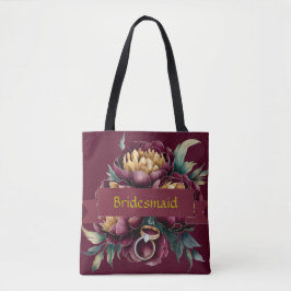 Bolsa Tote Marsala Red e Dourada Peony Bridesmaid Favor Gift