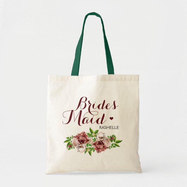 Bolsa Tote Marsala Red Floral Bridesmaid (Frente)