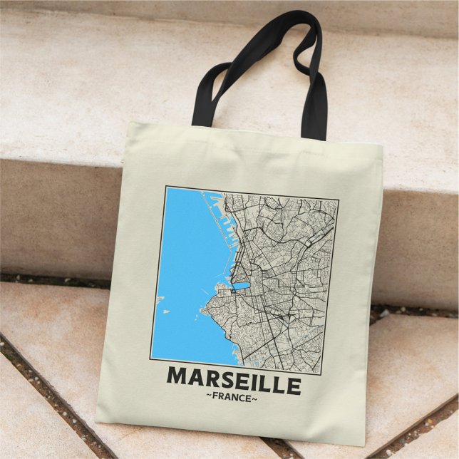 Bolsa Tote Marseille, France City Map Tote Bag (Criador carregado)