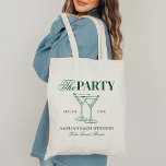 Bolsa Tote Martinis & Matrimony Festa de solteira<br><div class="desc">Este design apresenta um texto moderno e ousado com cocktails desenhados à mão e um tema de martini verde.</div>