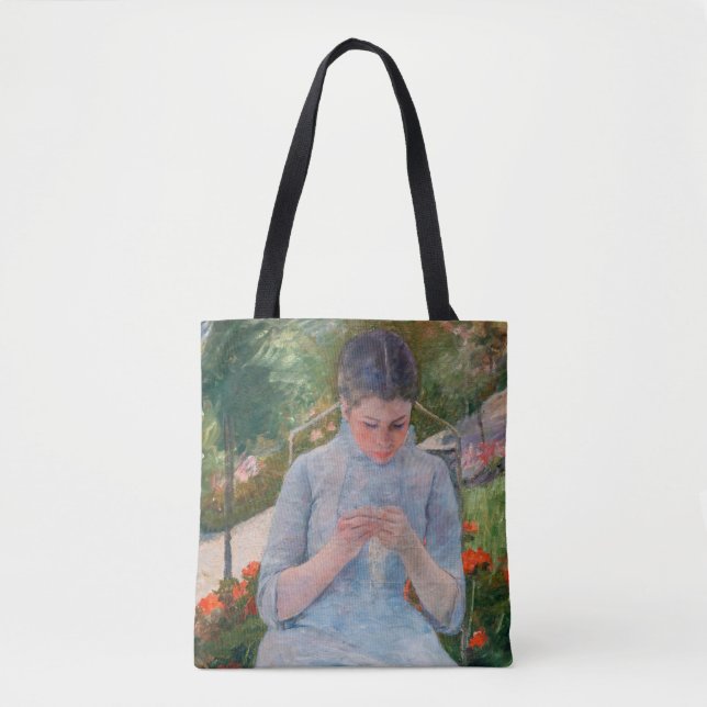 Bolsa Tote Mary Cassatt - Garota costurando um jardim (Frente)