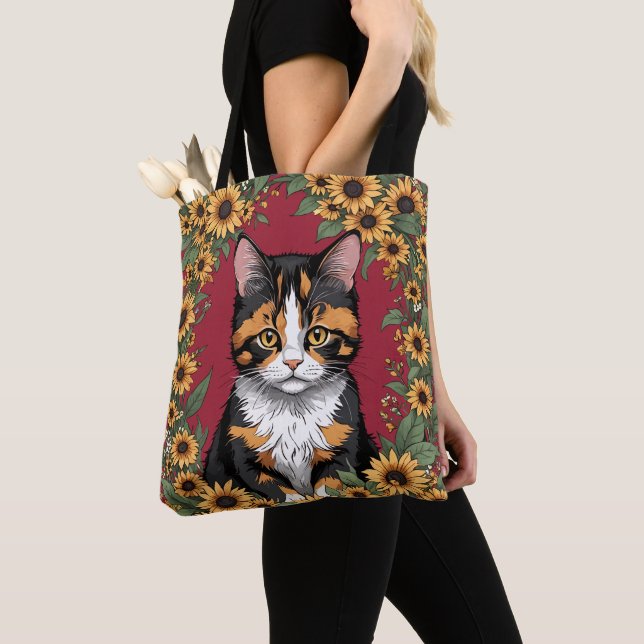 Bolsa Tote Maryland Calico Cat And Black Eyed Susan Flowers (Close Up)