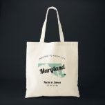 Bolsa Tote Maryland State Map Wedding Welcome Bag Tote, Black<br><div class="desc">Wedding weekend welcome gift bag for out of town guests to your wedding, featuring image of Maryland. You may edit the colors for any part of this design, as well as move the heart to the location of your wedding. To change colors, click personalize and then "edit using the design...</div>