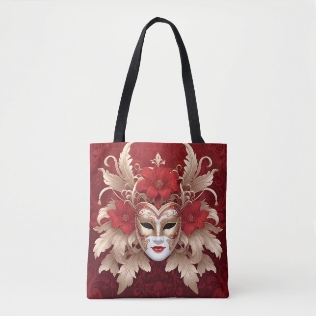 Bolsa Tote Máscara de carnaval vermelha e dourada (Frente)