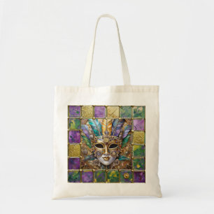 Bolsa Tote Máscara de Pena Colorida de Cerâmica e Ouro de Mar
