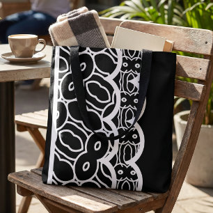 Bolsa Tote Máscara Geométrica Preta e Branca Desenhada à Mão