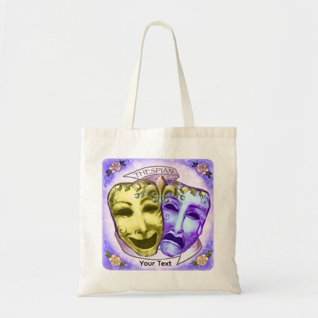 Bolsa Tote Máscaras de Ator Roxo Amarelo (Frente)