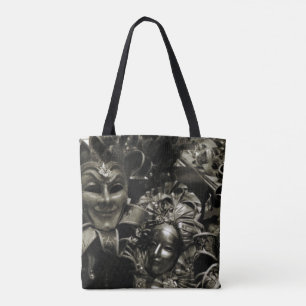 Bolsa Tote Máscaras de Mascarada Gótica Escura Preto e Branco