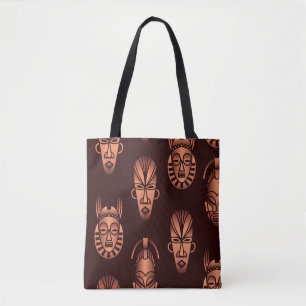 Bolsa Tote Máscaras étnicas africanas, fundo escuro