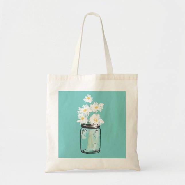Bolsa Tote Mason Jar e White Daisies (Frente)
