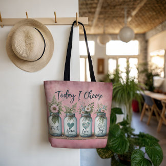 Bolsa Tote Mason Jar Inspiracional Escolha fé, esperança e al