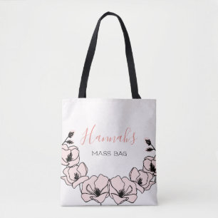 Bolsa Tote Massa de citação católica floral personalizada