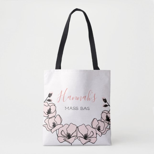 Bolsa Tote Massa de citação católica floral personalizada (Frente)