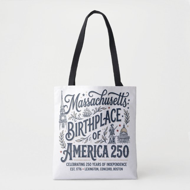 Bolsa Tote Massachusetts: Berço da América 250 (Frente)
