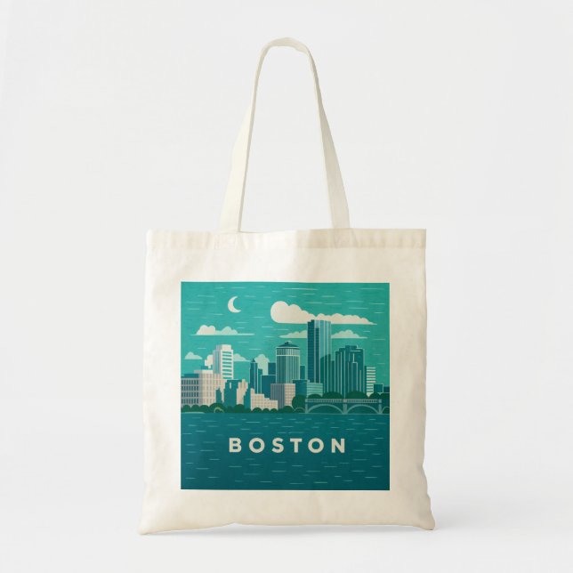 Bolsa Tote Massachusetts Night Cityscape | Boston City (Frente)
