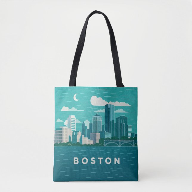 Bolsa Tote Massachusetts Night Cityscape | Boston City (Frente)