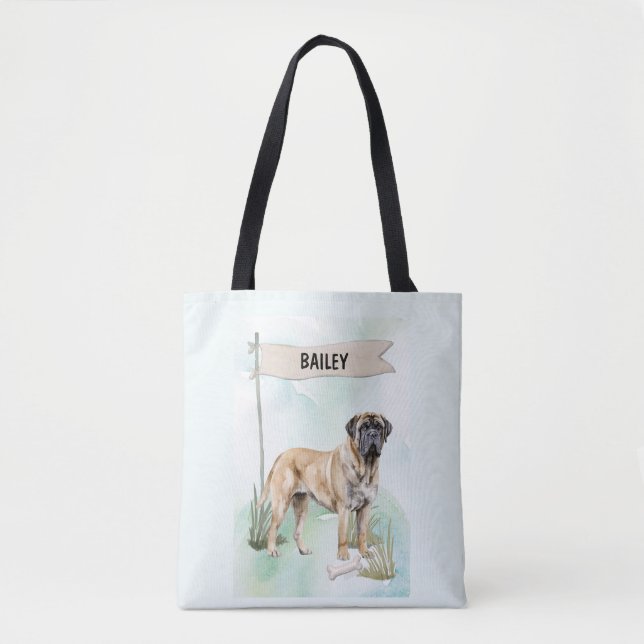 Bolsa Tote Mastiff Watercolor Personalized Dog (Frente)
