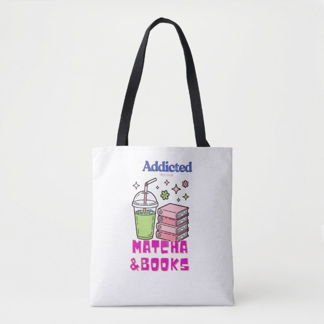 Bolsa Tote matcha e design de livros (Frente)