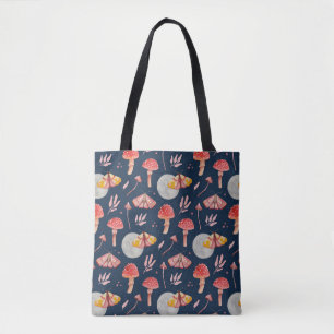 Bolsa Tote Matemática mágica e padrão de cogumelos. Noite de