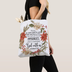 Bolsa Tote Mateus 1:23 Immanuel Deus conosco Natal Floral