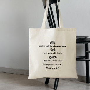 Bolsa Tote Mateus 7:7 Pergunte a Bíblia de toques em busca