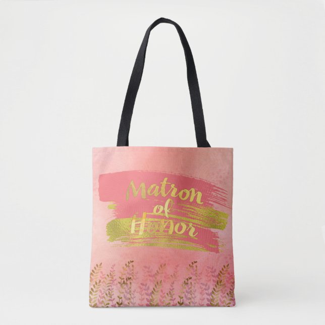 Bolsa Tote Matrona da festa de casamento Dourado cor-de-rosa (Frente)